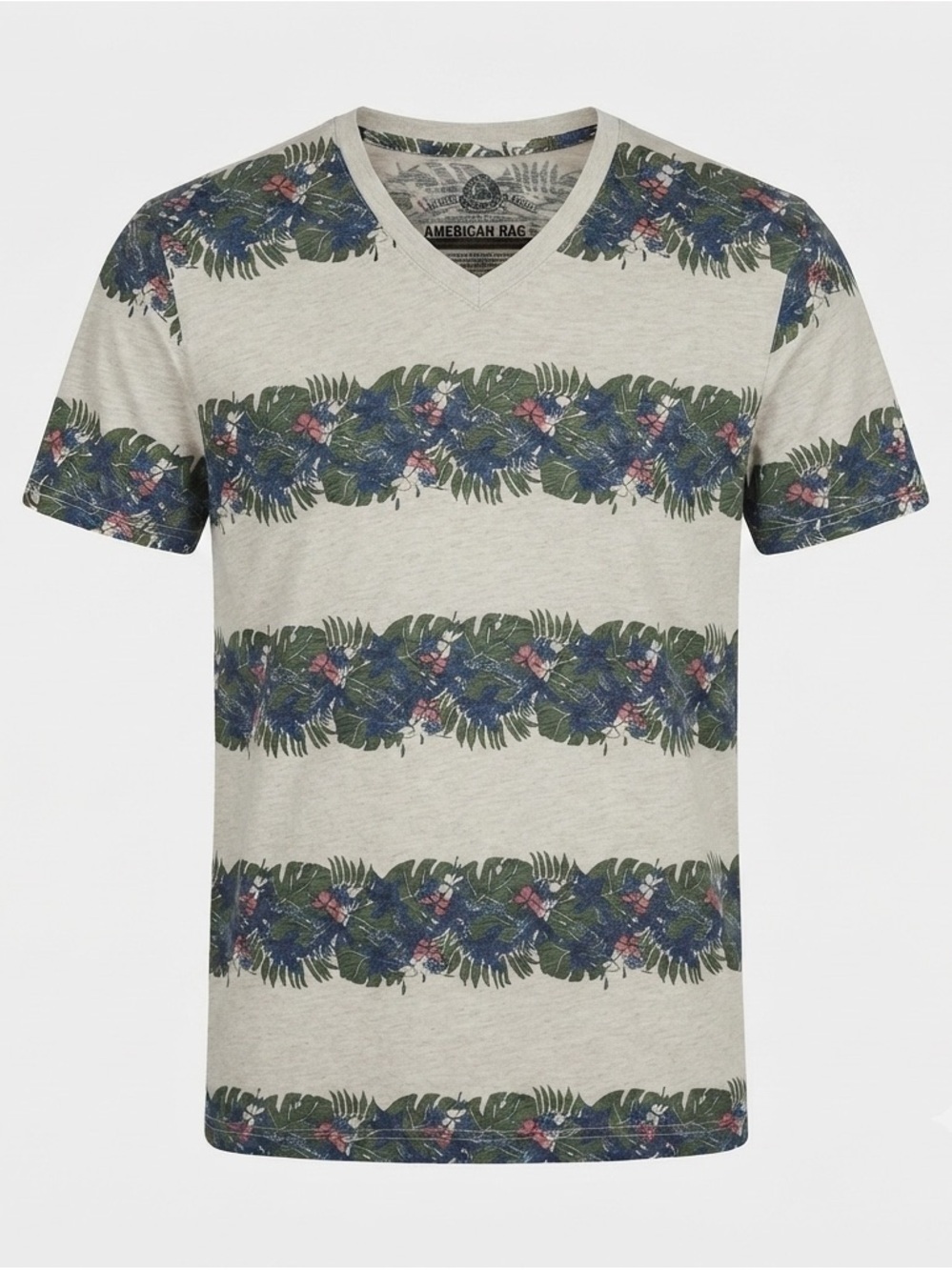 American Rag Floral V-Neck T-Shirt men’s Medium Tropical Stripe Tee